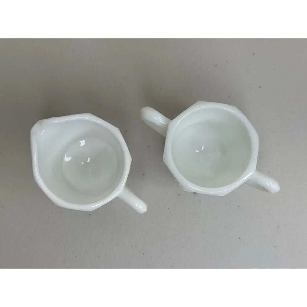 Westmoreland Milk White Glass Paneled Grape & Leaf Motif Creamer & Sugar Set VTG